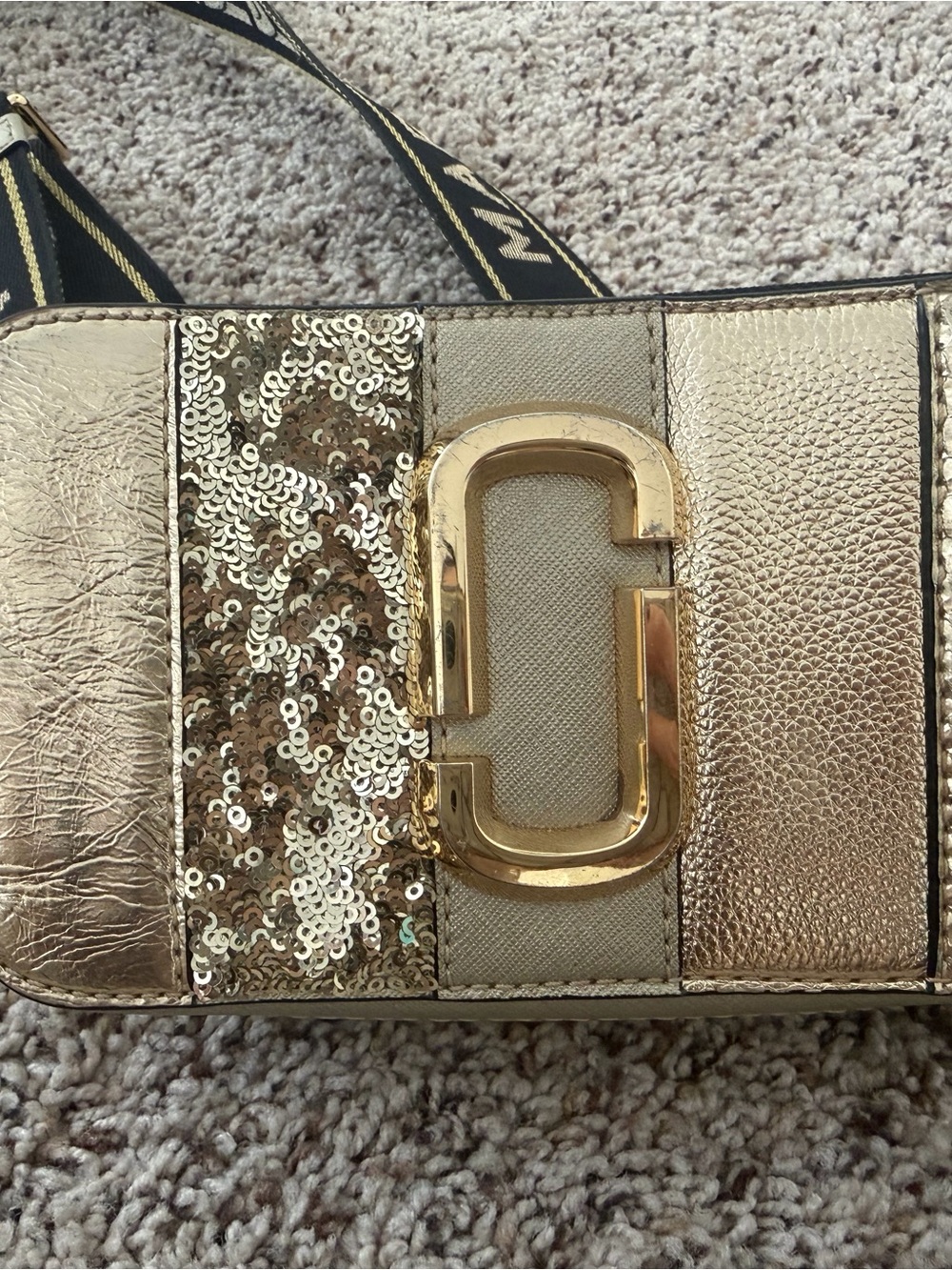 Marc Jacobs Gold Metallic Sequin Panel Crossbody